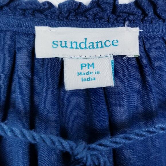 SUNDANCE Lexley Top Boho Crochet Pintuck Smocked Navy Blue - Size PM - Picture 6 of 8